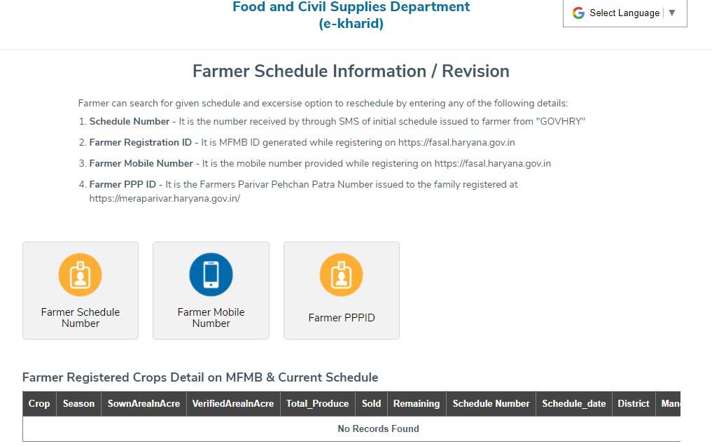 Farmer Schedule Information / Revision