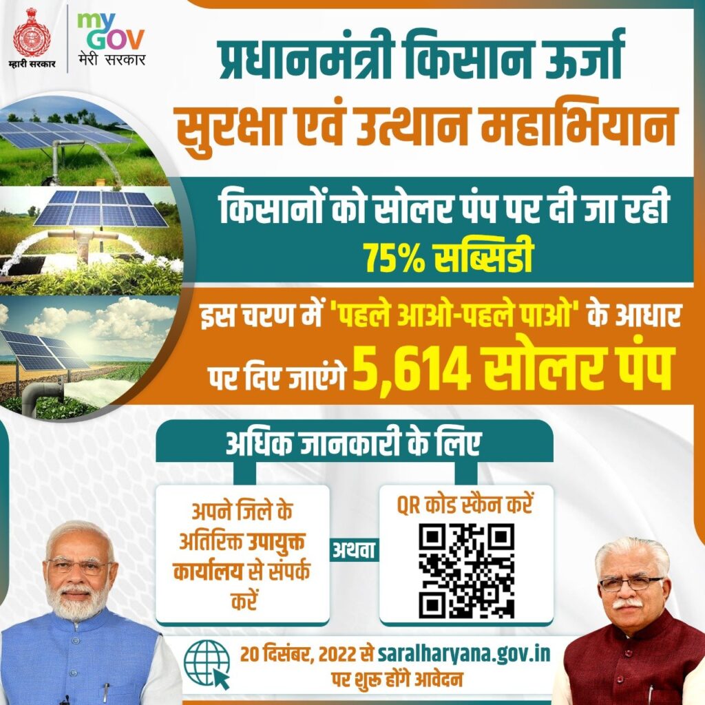 solar pump subsidy in haryana 2022-23