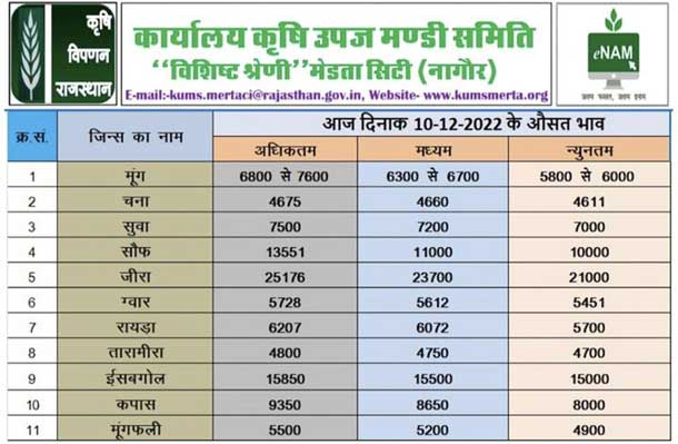 Merta mandi ke bhav 10-12-2022