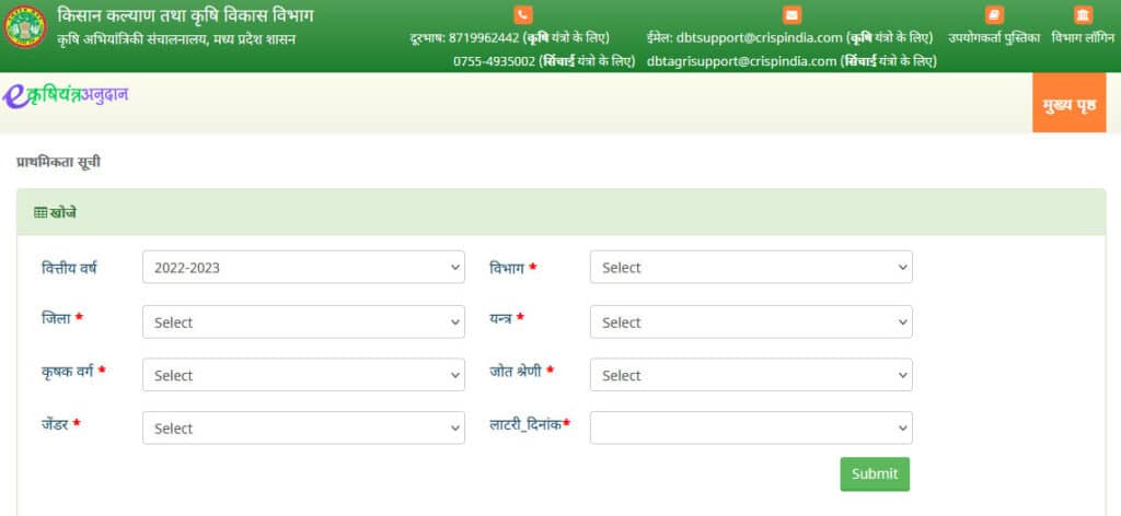 e krishi yantra anudan list mp