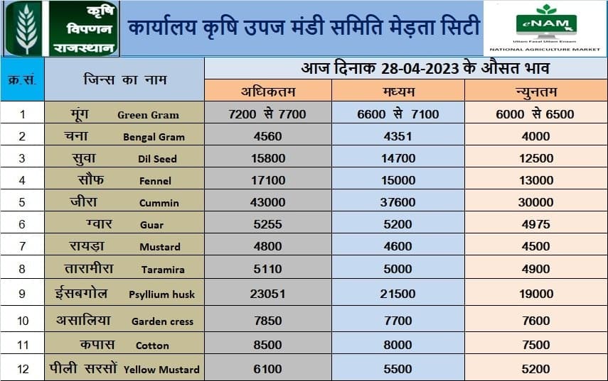 Merta Mandi Bhav 28 April 2023