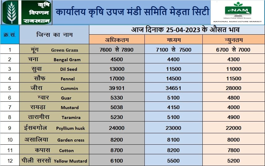 merta mandi bhav 25 april
