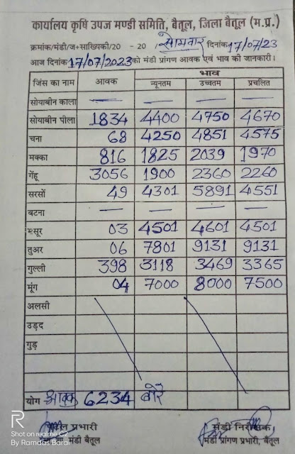 Betul today mandi bhav 17 July