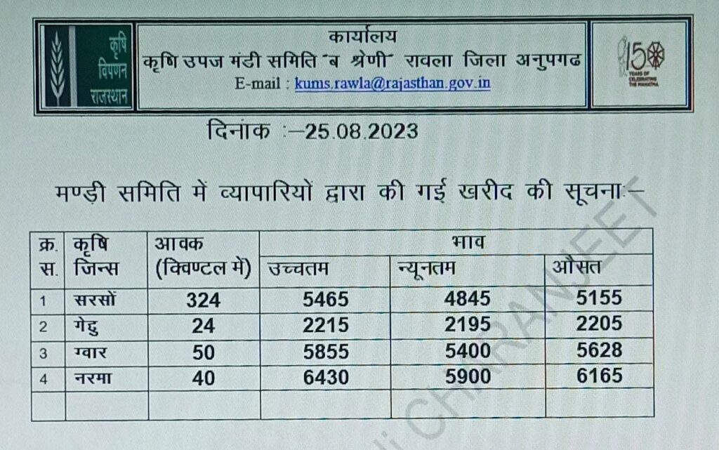 Rawla Mandi Bhav 25-08-2023
