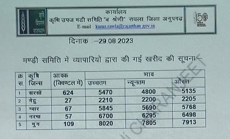 Rawla Mandi Bhav 29-08-2023