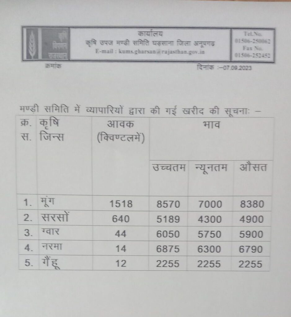 घड़साना मंडी भाव
