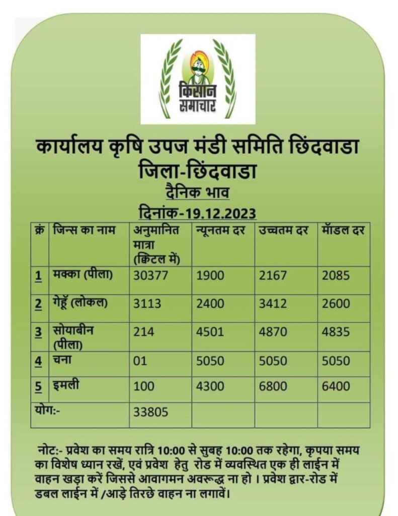 chhindwara mandi bhav