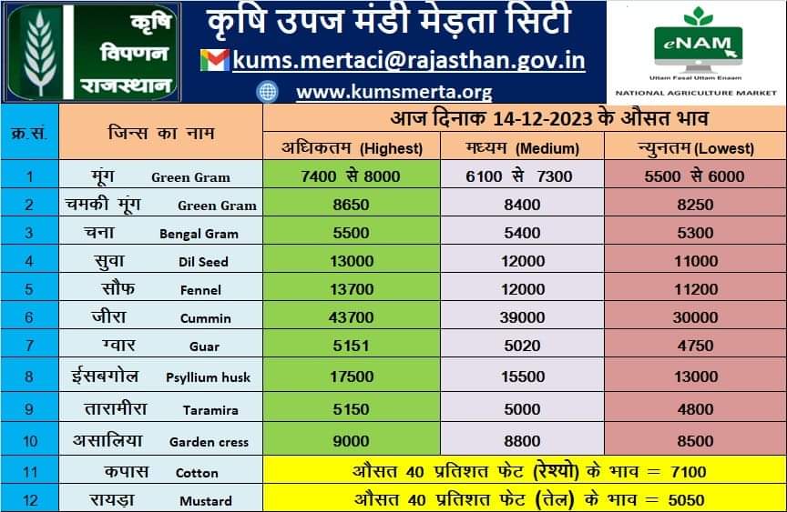 मेड़ता मंडी भाव 14-12-2023