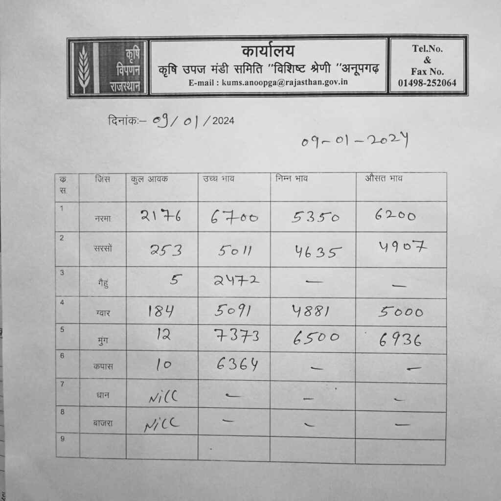 अनूपगढ़ मंडी भाव