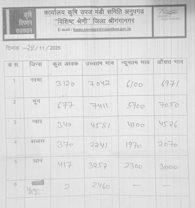 अनूपगढ़ मंडी भाव