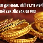 आज सोना हुआ सस्ता, चांदी ₹1,111 महंगी, जानें 22K और 24K का भाव