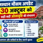 राजस्थान मौसम अपडेट: 29-30 अक्टूबर को बारिश व कहीं-कहीं ओलावृष्टि की संभावना